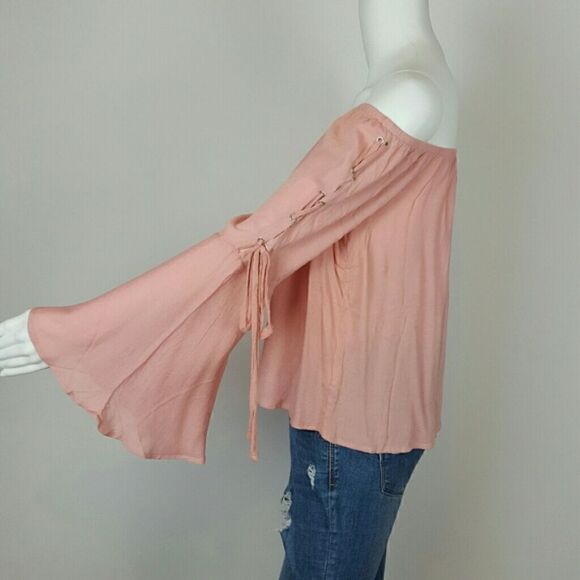 OFF SHOULDER TOP PULLOVER  LACE UP BELL SLEEVE Fairy Core - Picture 4 of 6